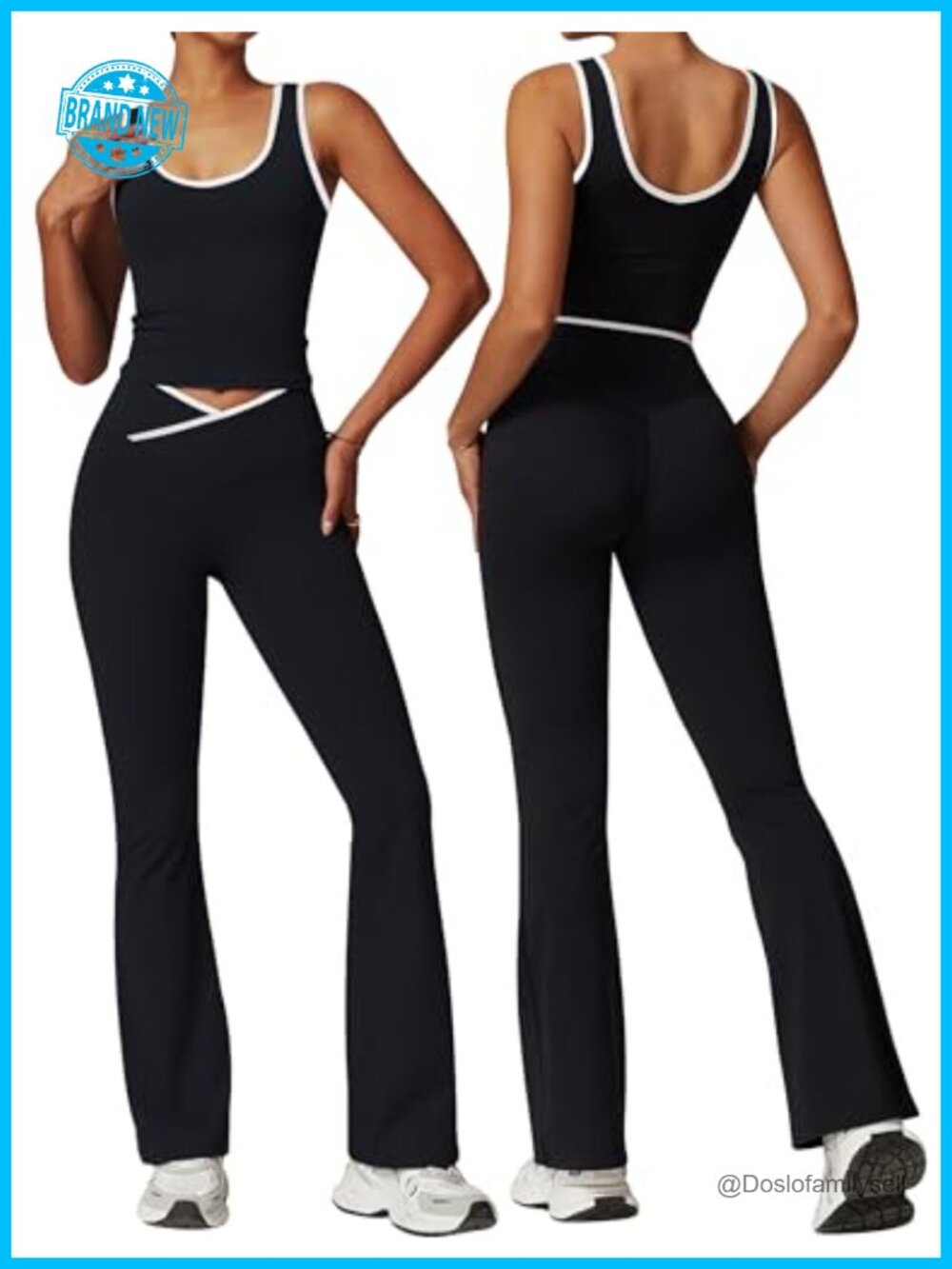 Women's 2 Piece Workout Set Flare Leggings Contrast Trim Tank Top